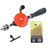Swpeet Powerful Speedy Hand Drill 1/4-Inch Capacity with 13Pcs Drill Bit Set, Mini Hand Drill Manual &frac14; inch with Finely Cast Steel Double Pinions Design, Chucks and Grip Handle for Woods, Plastics