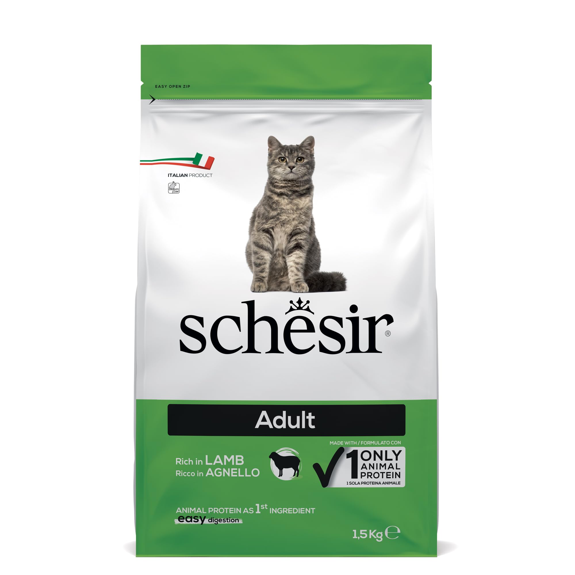 Schesir, Dry Food for Adult Cats with Lamb Flavour Maintenance Line, Croquettes – Bag Size 1.5 kg