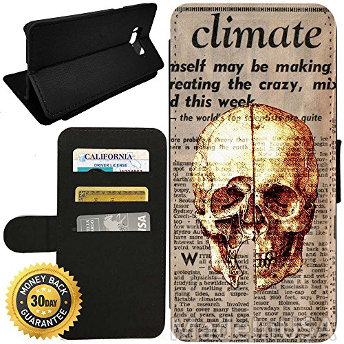 Flip Wallet Case for Galaxy S8 (Leonardo Da Vinci Skulls Newspaper) with Adjustable Stand and 3 Card Holders | Shock Protection | Lightweight | by Innosub