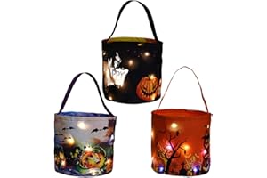 BYROTSON Halloween Candy Bags with LED Lights Trick or Treat Basket, Light up Halloween Party Bags Multipurpose Reusable Goody Bucket for Kids (Package G)