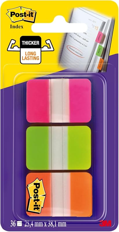 Index Marcadores Rígidos, Medio, Rosa y Verde, 25.4 mm x 38.1 mm, 36 Unidades/Dispensador, 1 Dispensador/Paquete