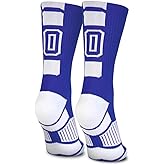 ChalkTalkSPORTS Custom Team Number Crew Socks | Youth & Adult Athletic Socks Blue | Choose Your Number