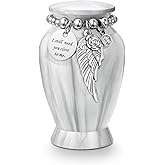 Dletay Small Urns for Human Ashes Keepsake 2.85 Inch Memorial Mini Cremation Urn for Women Men Aluminum Decorative Funeral Urns - Marble White