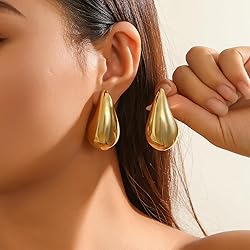 Teardrop Necklace Earrings Chunky Gold Hoop
