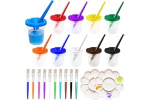 XingyLi 32Pcs Spill-Proof Paint Cups with Lids, Brushes and Palettes, Non Spill Paint Pots, Assorted Colored Containers Paint