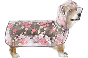IKIPUKO Dog Rain Jacket, Clear Flower Pattern Rain Coat for Dogs Small Dog Raincoat with Hood Waterproof Dog Raincoat Portable Dog Poncho Raincoat for Small Medium Dogs(Pink,L)