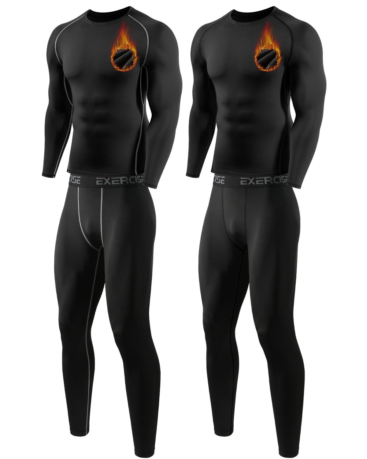 Photo 1 of ATTIQOZI 2 Pack Thermal Underwear for Men Long Johns Fleece Lined Compression Pants Base Layer Cold Weather Top Bottom Black+Black(b) M