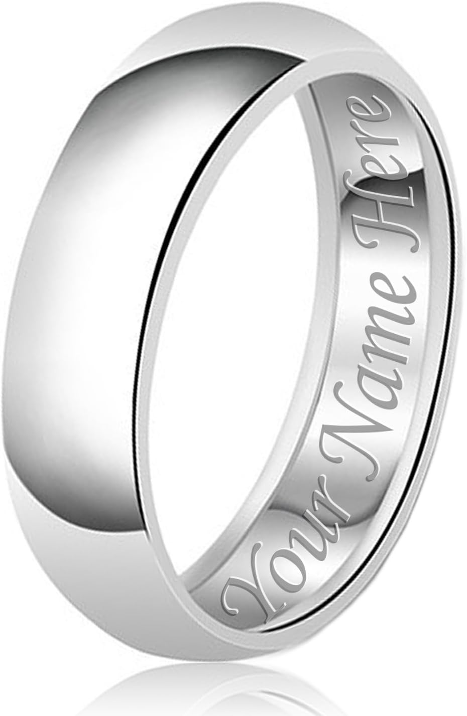 8mm Personalized Name Engraving Classic Sterling Silver Plain Wedding Band Ring
