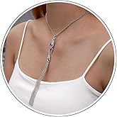 Zeshimb Punk Crytal Snake Drop Lariat Necklace Layered Long Tassel Pendant Y Necklace Diamond CZ Serpent Sweater Chain Necklace Halloween Jewelry for Women
