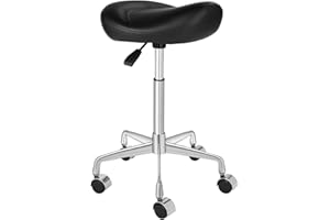 Kaleurrier Ergonomic Rolling Swivel Saddle Stool with Wheels,Hydraulic Pneumatic Lifting Height Adjustable Lightweight Chair for Clinic Hair Salon Massage Lab Kitchen Home Office (Black, Without Back)