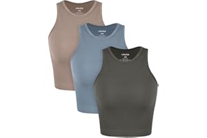 ODODOS 3-Pack Seamless Crop Tank for Women Ribbed Soft High Neck Cropped Tops