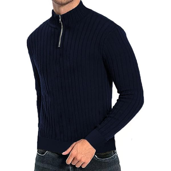 AQAYL Mens Quarter Zip Pullover Sweater Ribbed Knit Sweater Plus