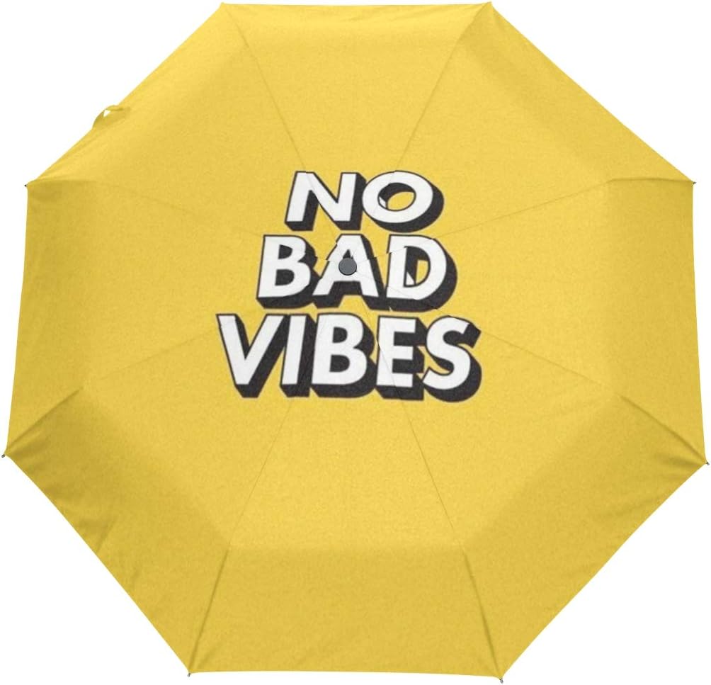 Jacksome No Bad Vibes Automatic Open & Closed Windproof Folding Umbrellas Vinyl Umbrella for Men and Women Folded Unbrellas