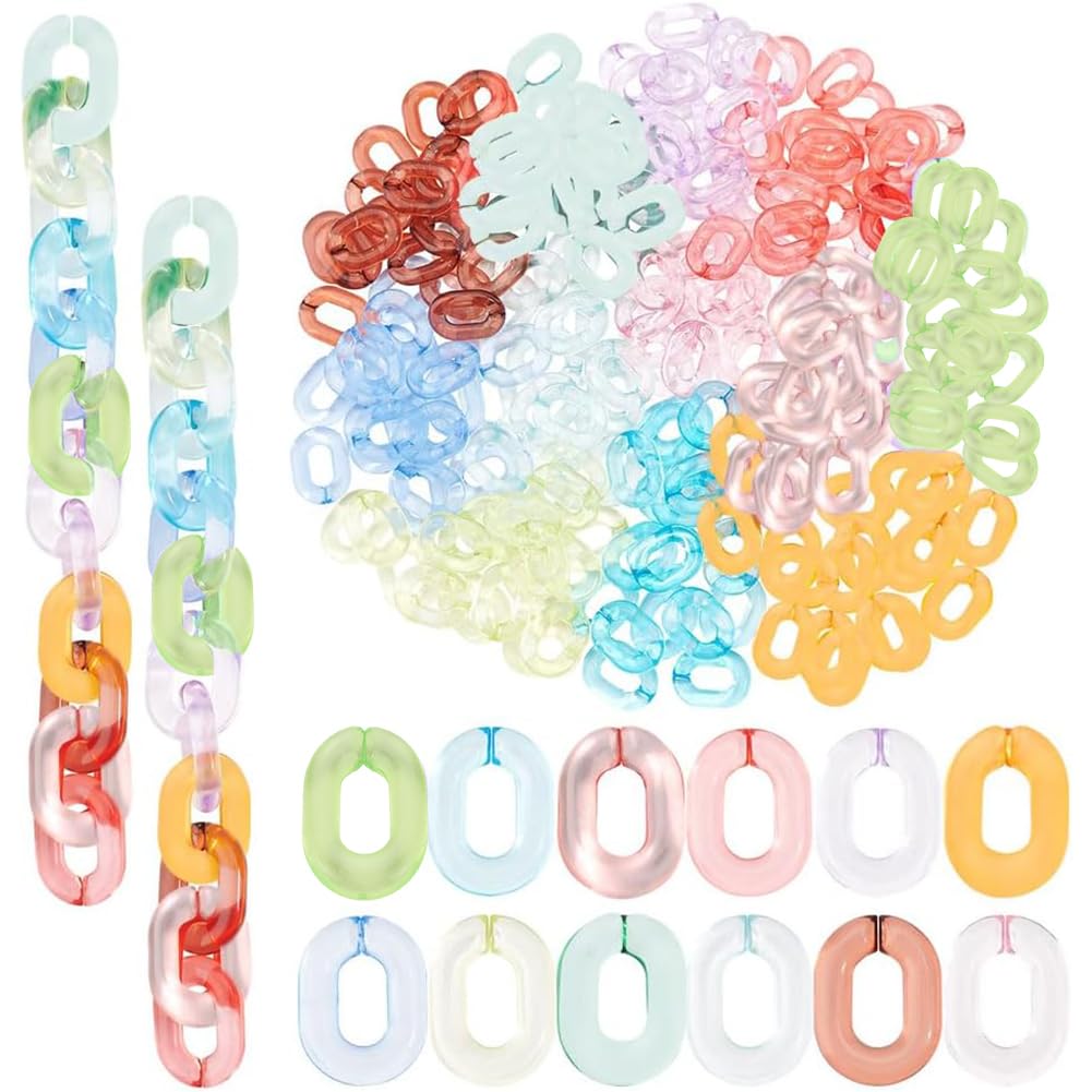 SUPERFINDINGS 240Pcs 12 Colors Acrylic Linking Rings 24x18mm Oval Transparent Acrylic Linking Rings Quick Link Connectors for DIY Earring Necklace Bracelet Jewelry Making