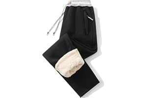 FoxQ Mens Fleece Lined Sweatpants with Zipper Pockets Winter Sherpa Lined Pants Straight Leg Open Bottom