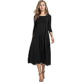 HOTOUCH Women's 3/4 Sleeve A-line and Flare Midi Long Dress