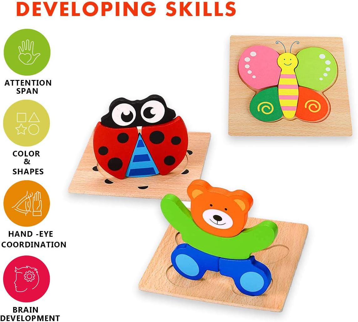 ToyerZ Christmas Edition Wooden Puzzles for Kids age 1-3 Educational Toys 4 Animal Shapes Wooden Jigsaw Puzzles Montessori toys for Toddlers Learning Toys for Toddlers 1-3 Preschool Puzzles: Toys & Games