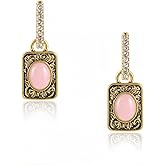Montana West x Wrangler Natural Gemstone Dangle Hoop Earrings for Women Gold Plated