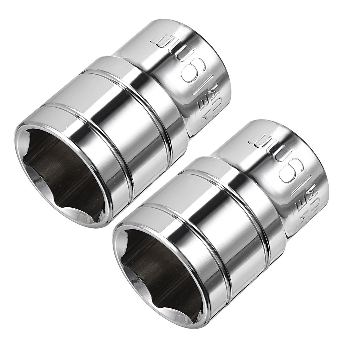 sourcing map 2 Pcs 1/2-Inch Drive 19mm 6-Point Shallow Socket, Metric, Cr-V (Polishing)