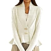 chouyatou Women's Fall Ribbed V-Neck Vintage Cardigan Sweater Toggle Button Down Peplum Tops Jacket
