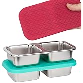 DOSEWART 2-Compartment 10oz Stainless Steel Snack Containers, Reusable Snack Containers with Silicone Lids Lunch Box for Meal Prep Food Storage On-the-Go Snacking(2 Pack)
