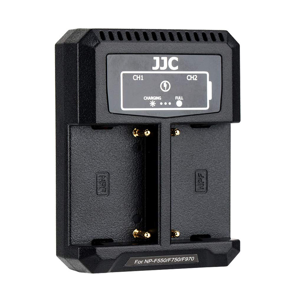 JJC Dual Slot USB and USB-C (Type C) Input QC3.0 Battery Charger for Sony Digital Cameras Camcorders and LED Lights Powered by NP-F550 F750 F970 FM50 FM500H Rechargeable Lithium-Ion Battery