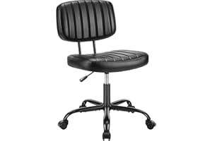 Sweetcrispy Small Office Desk Chair - Armless PU Leather with Comfy Lumbar Support, Height Adjustable Rolling Swivel Task for