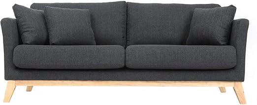 Canapé Scandinave 3 Places Déhoussable Gris Foncé Et Pieds