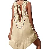EHSUYAB Womens Chiffon Bathing Suit Cover Up Dress,Boho Crochet Swimsuit Coverup,Sheer Dresses Beach Vacation Outfit Fit 0-12