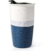 KERMANDO Blue Ceramic Travel Mug with Lid, Double Wall Coffee Mug Tumbler | Reusable Tall Cup, Splash Resistant Lid, Dishwasher Microwaveable Safe