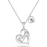 GLIJWELE Horse Gifts for Women Horse Necklace, Silver Initial Heart Necklace Horse Necklaces for Women Women Easter Gifts Women Jewelry Letter Initial Necklace for Women
