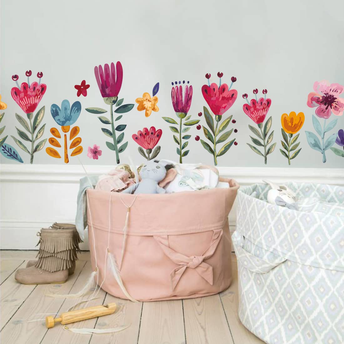 Photo 1 of Flowers Wall Decals for Girls Bedroom - Children DIY Wall Art Stickers for Classroom, Nursery, playroom - Preschool Floral Peel and Stick Decor