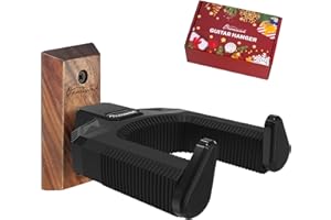 Onmiwod Guitar Wall Mount, Auto Lock Black Walnut Wood Guitar Hanger, Guitar Wall Hangers, Guitar Holder Hook Wall Stand for Classical, Acoustic, Electric Guitar, Bass, Gift for Guitar Player