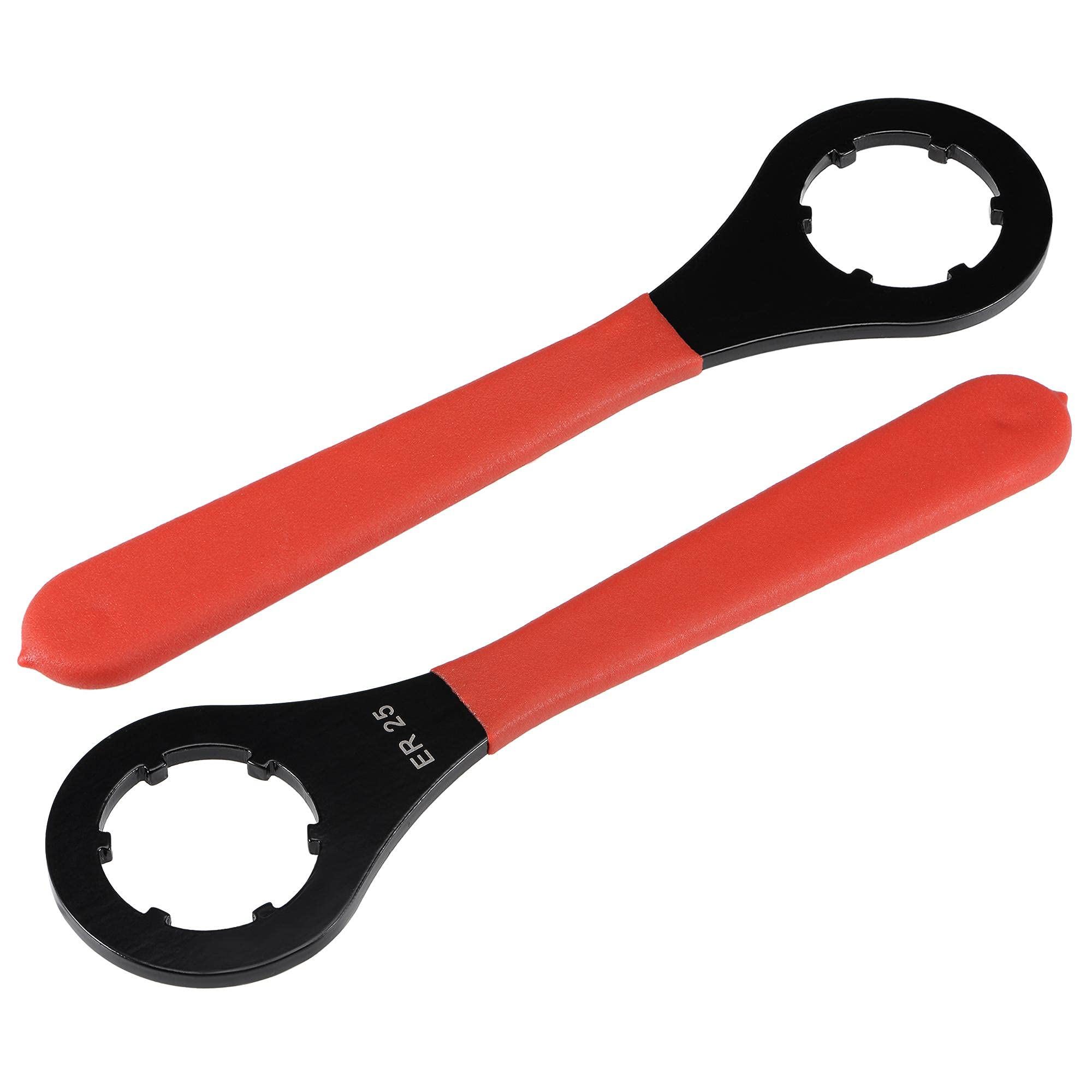 uxcell O-Type Collet Chuck Wrench Spanner for ER25 Lathe Clamping Nut with Red Non-Slip Handle 2pcs