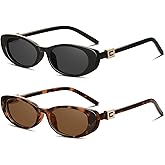 YMRFW Retro Oval Cat Eye Sunglasses for Women Trendy Narrow Small Oval Sun Glasses 90s Vintage Shades