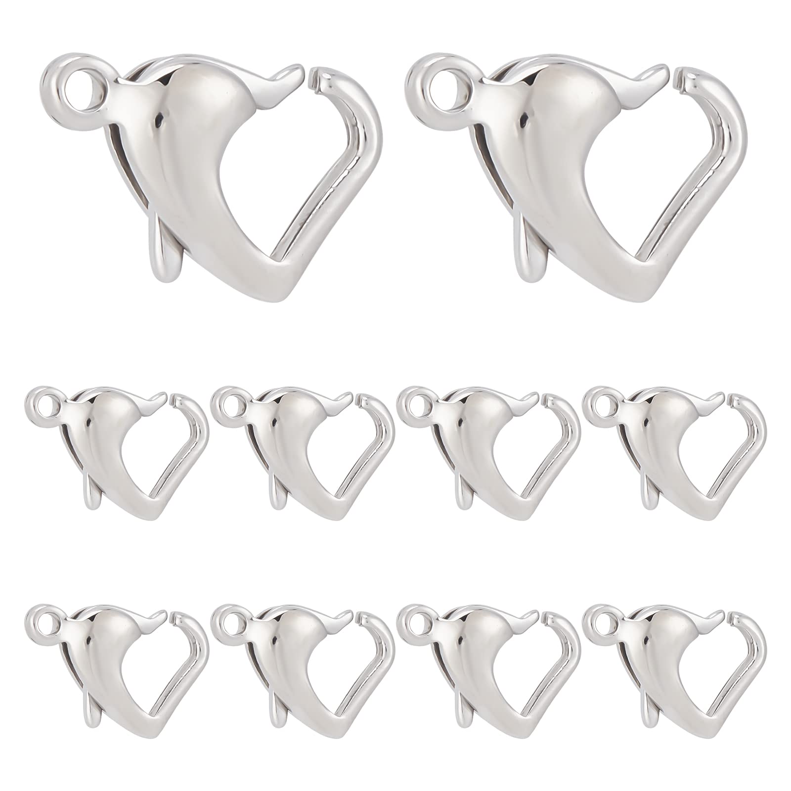 SUNNYCLUE 1 Box 10Pcs jewellery Lobster Clasps Small Stainless Steel Lobster Claw Clasp Heart Shaped Love Bracelet End Clasps for jewellery Making Kit DIY Valentine's Day Necklace Bracelet Anklet Gift