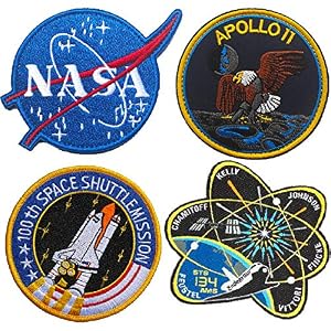 OYSTERBOY 4 toppe decorative con gancio e anello ricamate al 100% con filo da 7,6 cm, per polpette della NASA, missione navetta spaziale Apollo 11 STS 134 AMS