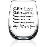 HAYOOU Sisters Gifts from Sister, Brother - Sister Christmas Gift, Mother's Day Gift Ideas, Birthday Valentines Day Gifts for Sisters,15oz Wine Glass