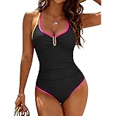 Dridreo Women's Slimming One Piece Swimsuit Tummy Control Full Coverage Bathing Suit V Neck U Wire Cutout Swimwear