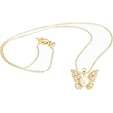 Valunia Gold Necklace for Women, 14K Gold Plated Butterfly Pendant Irregular Baroque Star Charm Pearl Pendant Necklace Trendy Cute Dainty Jewelry for Gift