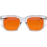 OPULIZE ERA Sunglasses for Women Men, Oversized Rectangular Frame with Spring Hinges, Polarised Orange Tinted Lens With UV400 Protection,Anti-reflective & Anti-Glare, Clear (Pack of 1)
