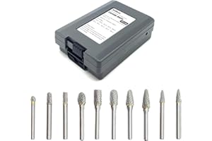 10 Pcs Double Flute Rotary Carbide Burr Set,1/4" Shank Tungsten Carbide Milling Cutter for Metal,Wood,Stone Grinding,Polishin