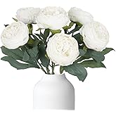INSUNSIX White Peonies Artificial Flowers,6PCS Vintage Faux Peony Flowers 19.7" Silk Peonies with Stems for Wedding Bridal Bouquet Home Party Office Decoration(White)