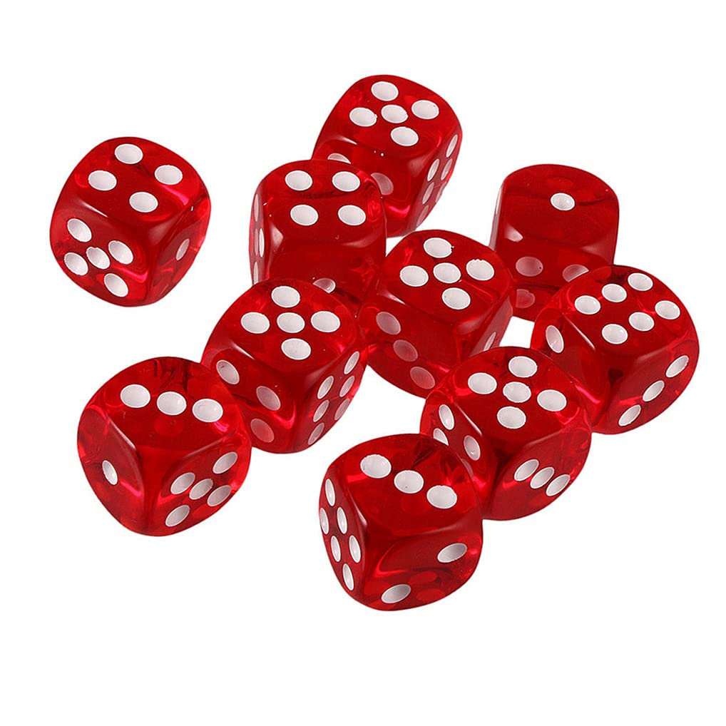 Yiotfandoll 10PCS Polyhedral Dice - D6 Acrylic Dice (16mm, Transparent Red) for RPG, MTG, DND, Table Games