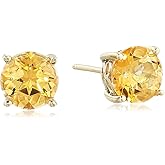 Amazon Essentials Plated Sterling Silver Stud Earrings made with Genuine Topaz Gemstones, (previously Amazon Collection)