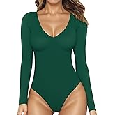 MANGOPOP Women's Long Sleeve Short Sleeve Bodysuit Sexy V Neck Body Suits Fitted Fall Going Out Tops
