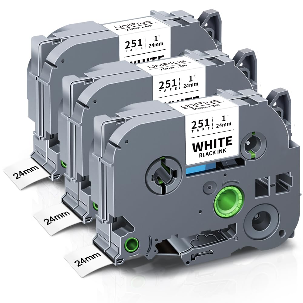 UniPlus Compatible 24mm Tze Label Tape Replacement for Brother TZe-251 TZ-251 TZe251 Aze251 P-Touch Laminated Black on White for Brother PT-P700 PT-H500 PT-D600VP PT-750W PT-2430PC PT-2470 3-Pack