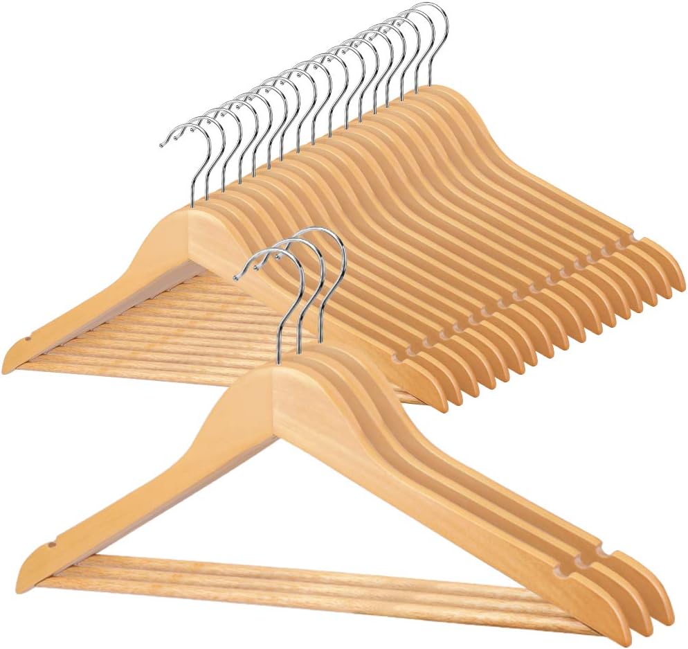 HIPPIH Wooden Coat Hanger 20 Pack, Heavy Duty Wood Clothes