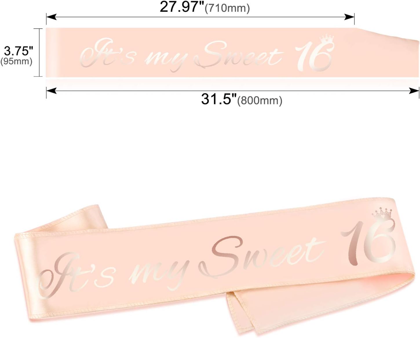 HOWAF Rose Gold 16th Birthday Sash - It’s My Sweet 16 Satin Sash Party Decoration Gift Accessory, One Size - Image 4