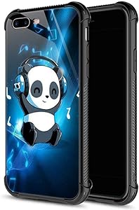 iPhone SE 2020 Case, iPhone 8 Case Bear Smiles and Listens to Music iPhone 7 Cases, Tempered Glass Back+Soft Silicone TPU Shock Protective Case for Apple iPhone 7/8/SE2